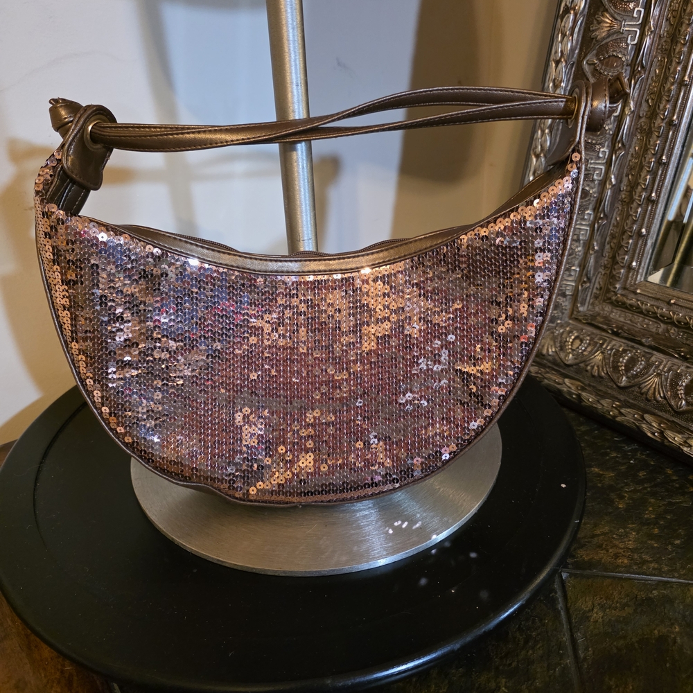 Bueno • Bronze/Brown Sequin Small Hobo Crescent-Shape Handbag